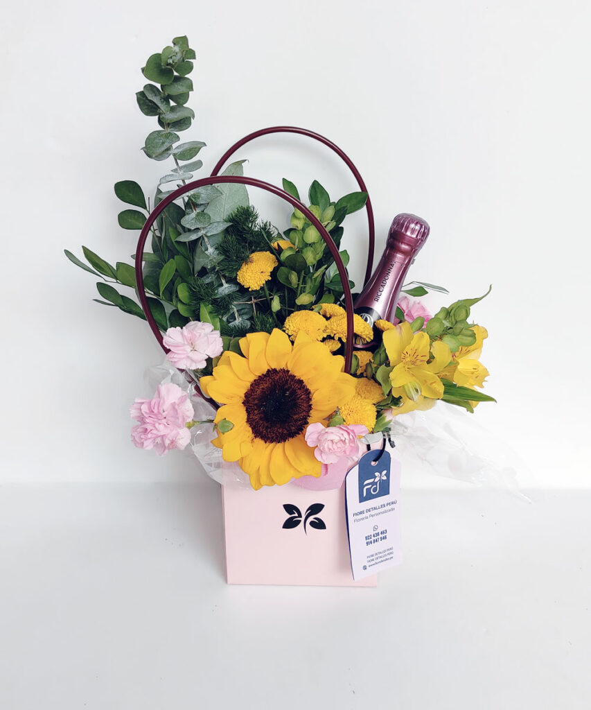Caja/bolsa Floral Arreglo Mixto y Vino Riccadonna Cod: AF611